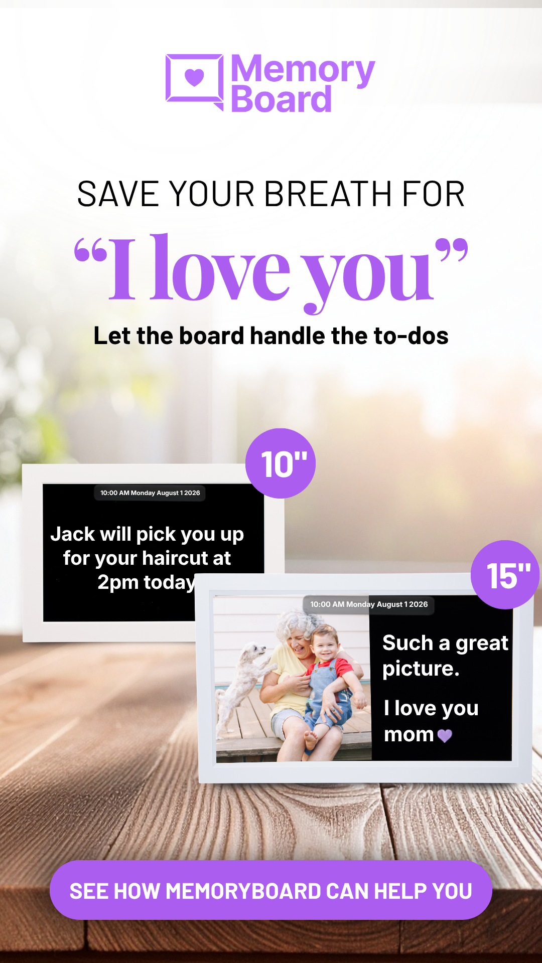 Memoryboard Facebook ad from Aug 3, 2026