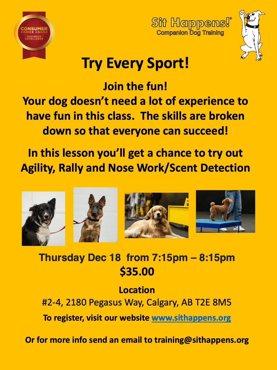 Sit Happens! Companion Dog Training Facebook ad