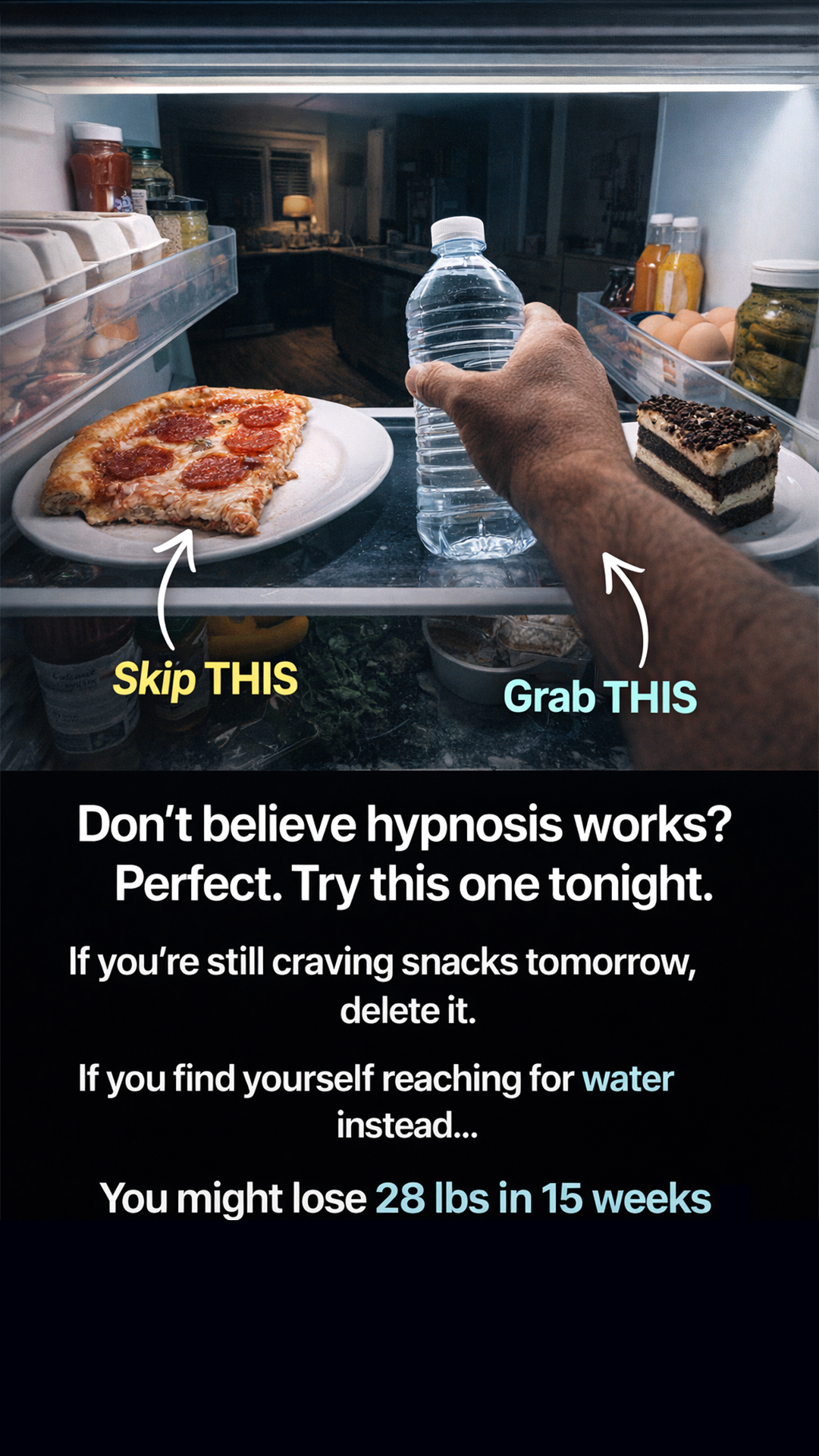 Hypnotherapy for Weight Loss Facebook ad: Press play. Close your eyes. Change everything