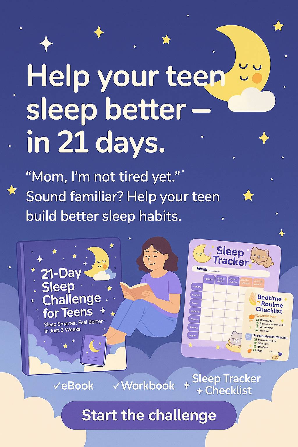 21-Day Sleep Challenge for teens Facebook ad from Jun 7, 2025