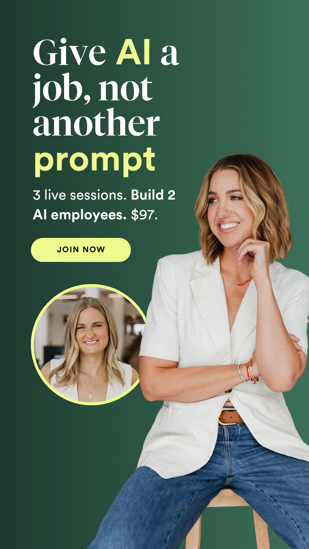 Jenna Kutcher Facebook ad: Set up AI to do your busywork