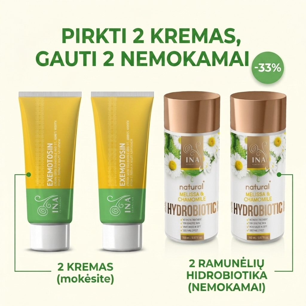 Šeimos Organinė Kosmetika - InaEssentials.lt Facebook ad: Perki 2 Exemotosin kremus, 2 gauni dovanų