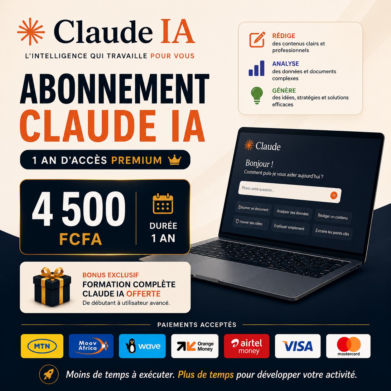 LeDéclic Facebook ad: Abonnement claude IA + formation offerte