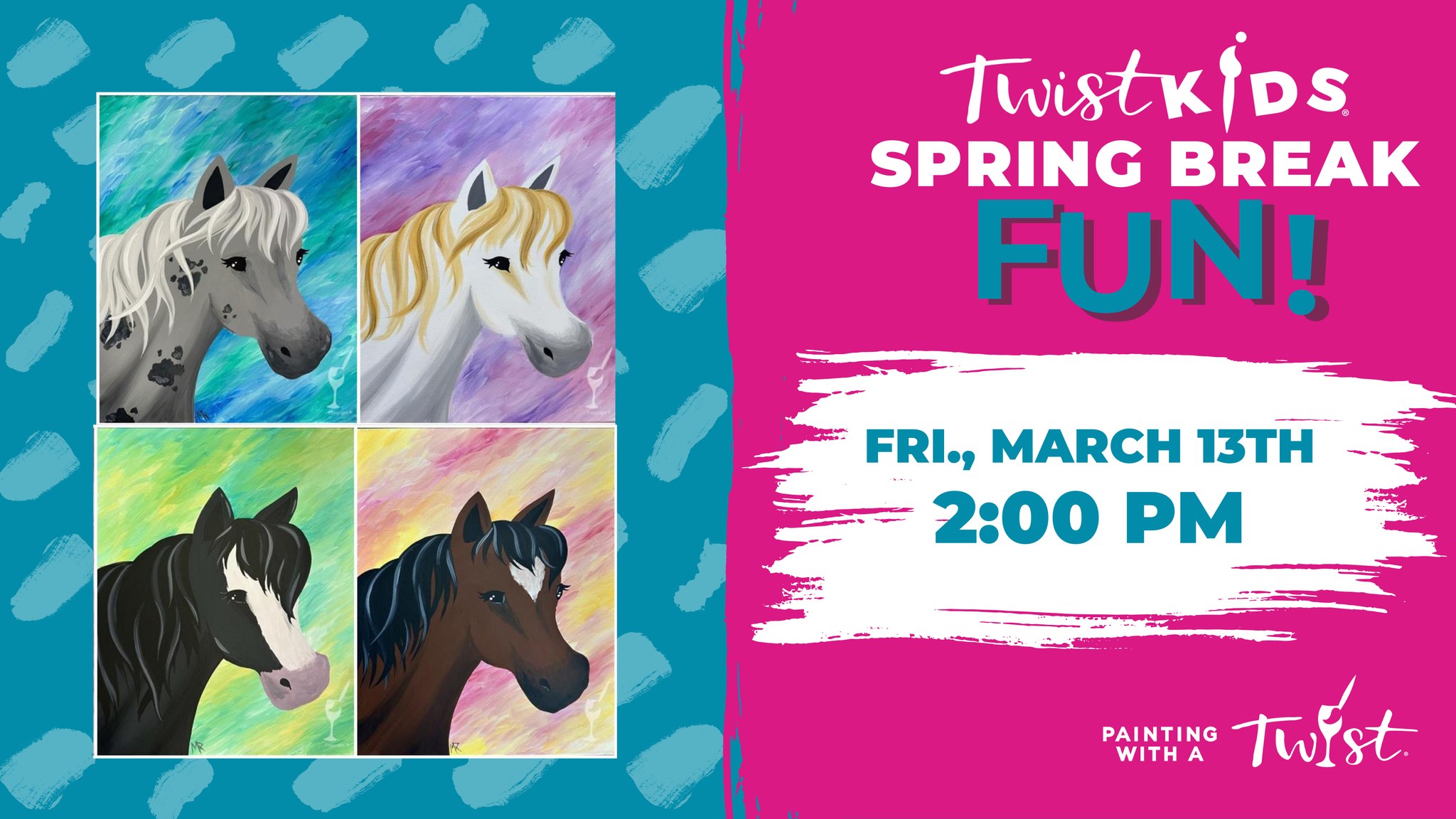 Painting with a Twist Facebook ad: Spring Break Fun! Pick Your Pony