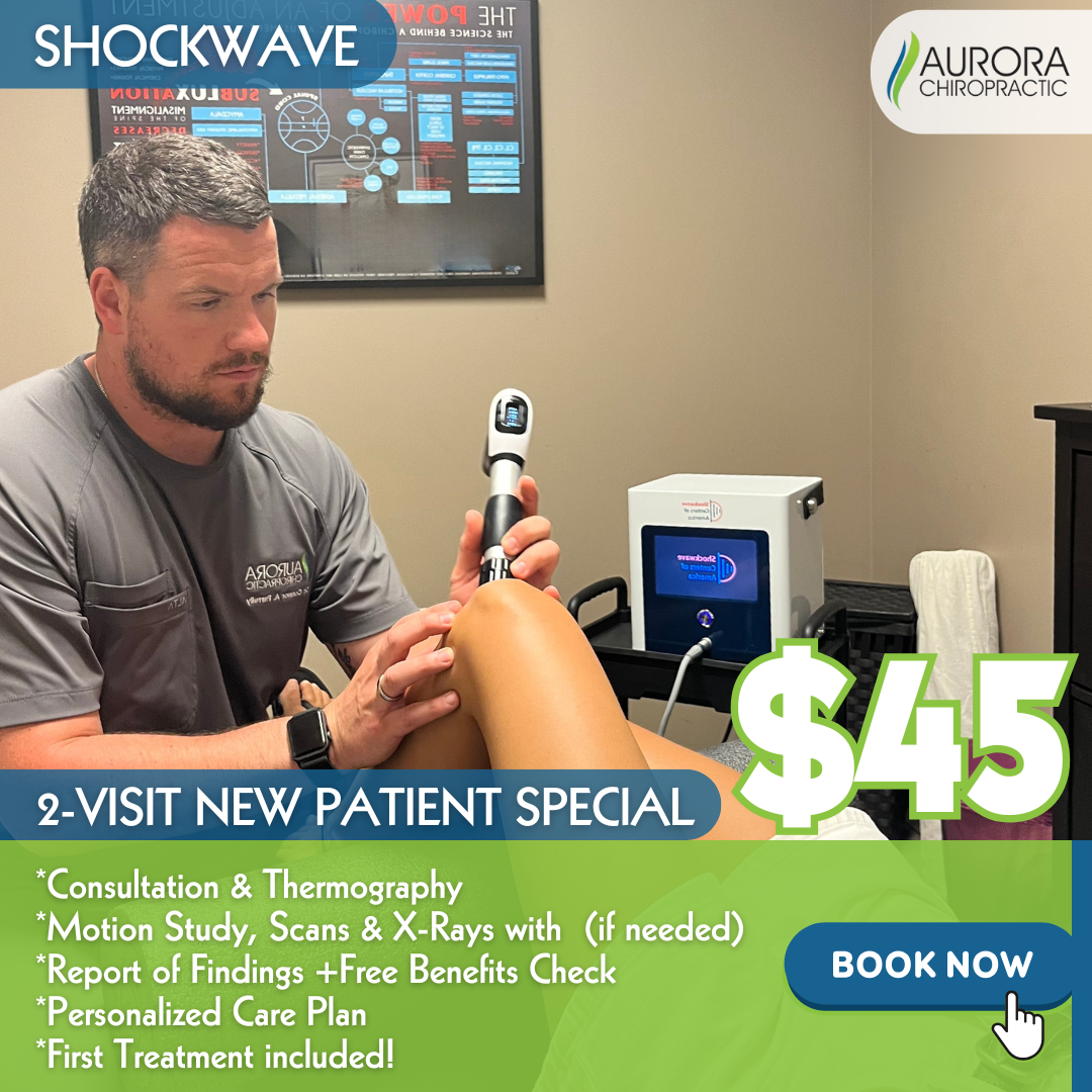 Aurora Chiropractic Facebook ad: Try Shockwave Therapy for ONLY 45!