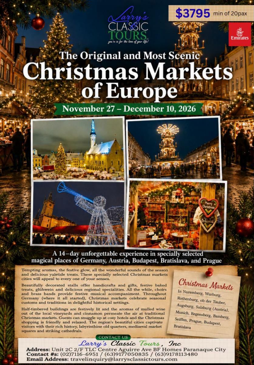 Larry's Classic Tours, Inc. Facebook ad: Experience the Magic of Europe's Original Christmas Markets!