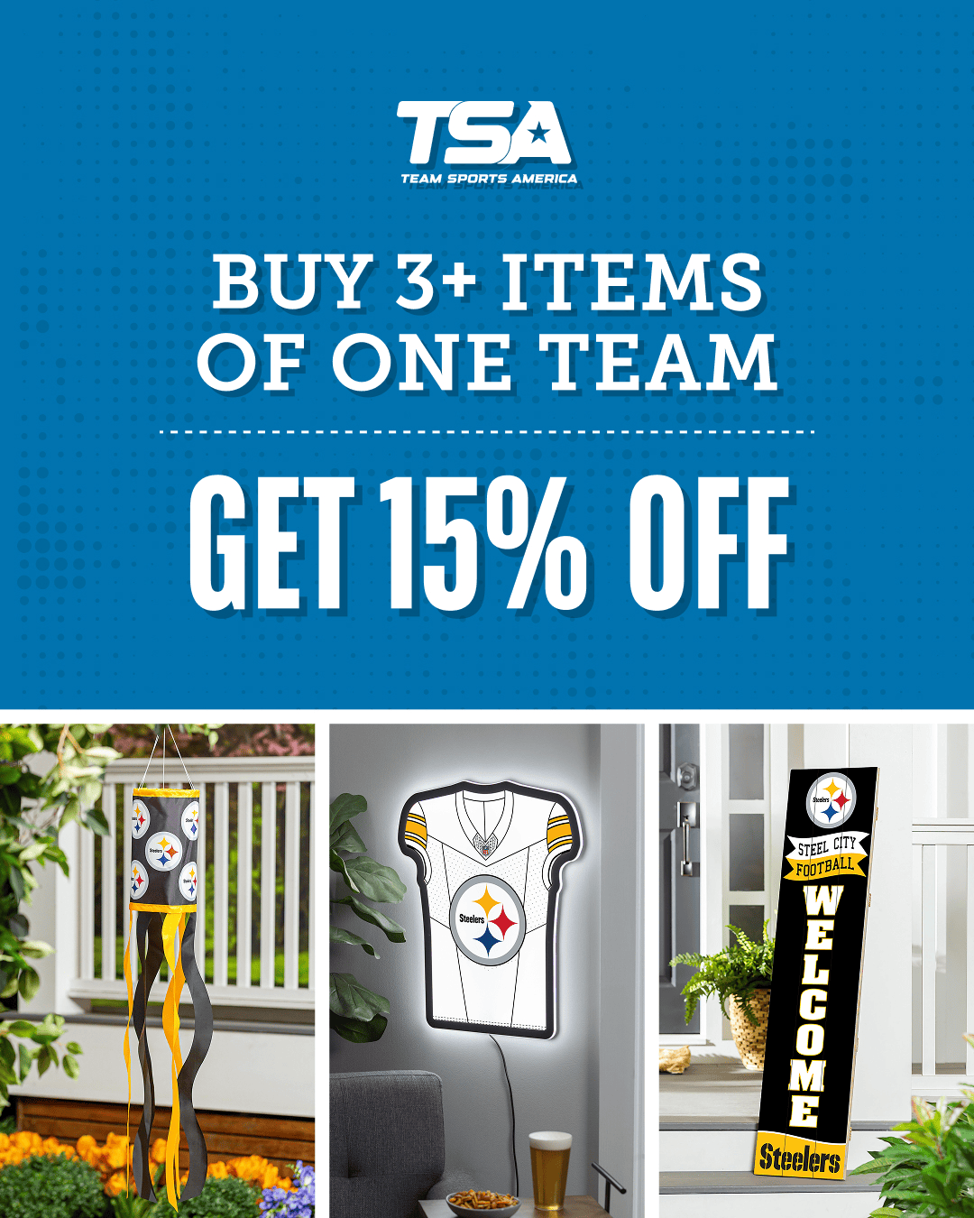 Team Sports America Facebook ad: Get 15% Off Your Team!