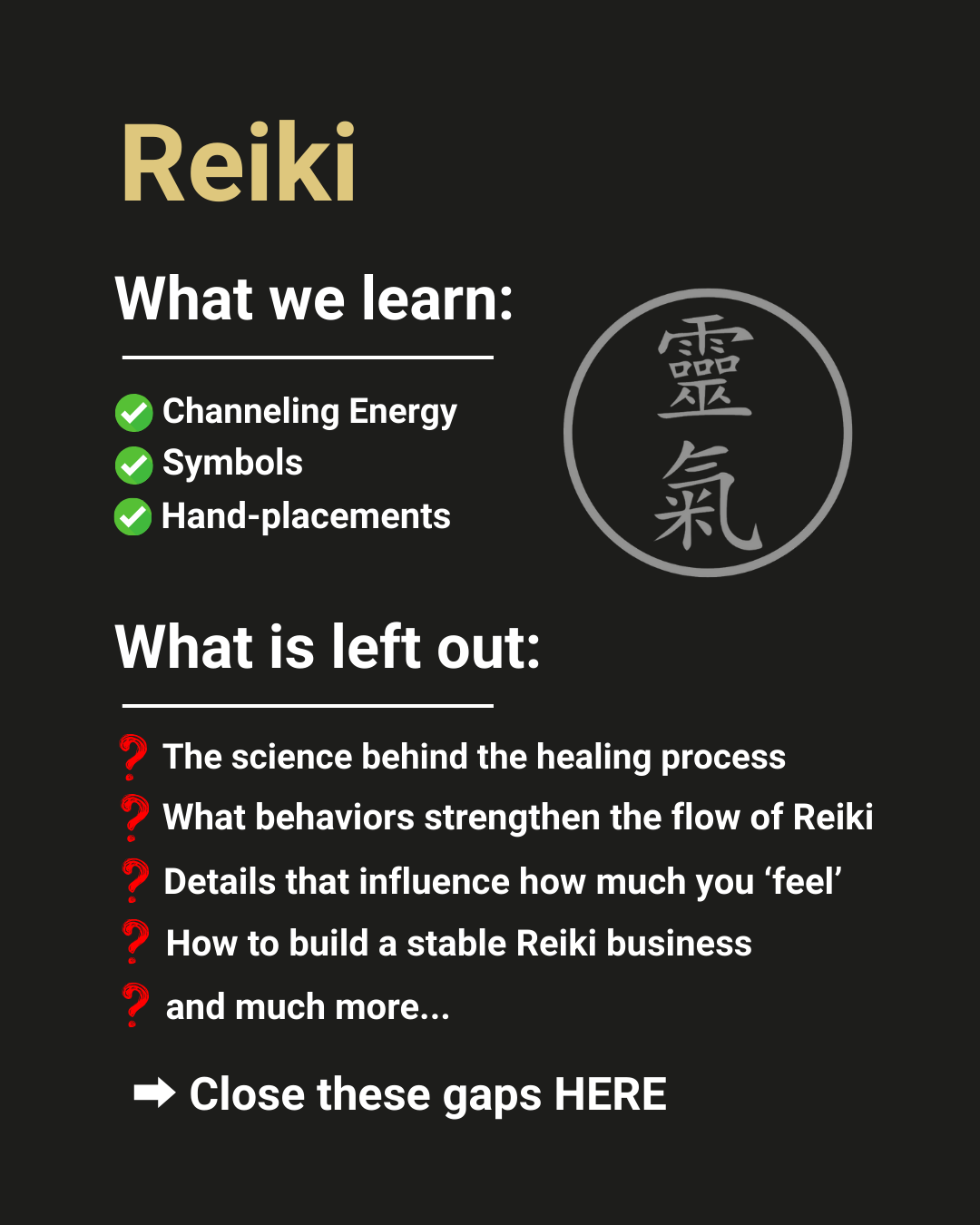 Field Of Reiki Facebook ad: The Missing Layers In Reiki Trainings - Gathered here.