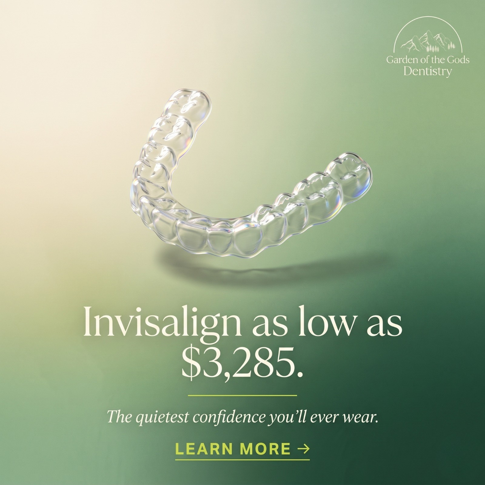 Garden of the Gods Dentistry Facebook ad: Get Invisalign As Low As $3,285 + Free Whitening!