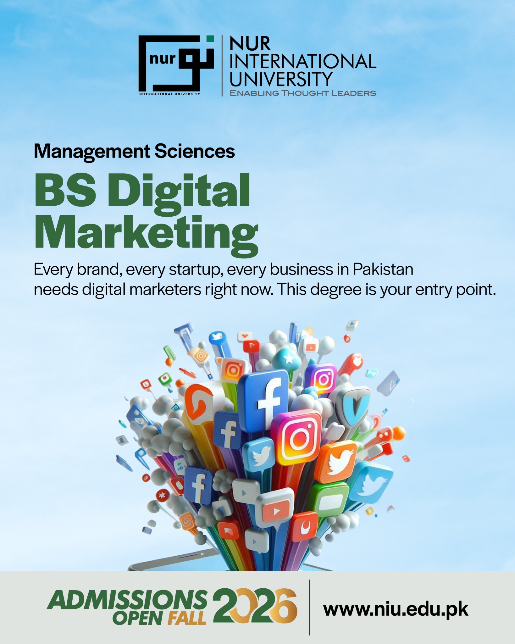 Nur International University, Lahore Facebook ad: BS Digital Marketing at NUR International University is…