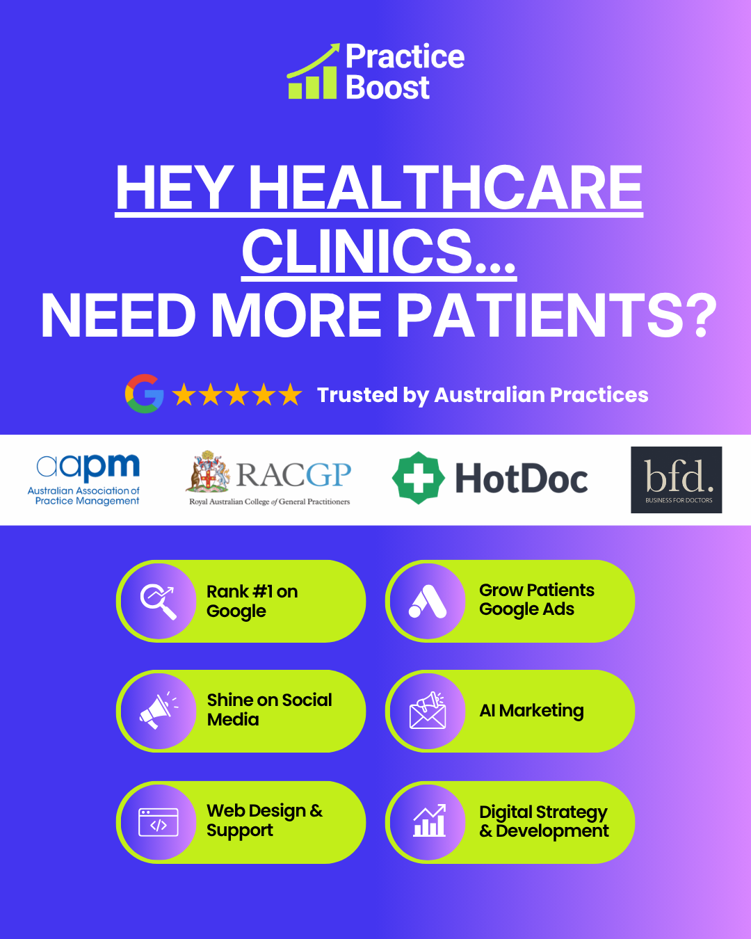 Practice Boost Facebook ad: More Patients with Practice Boost!