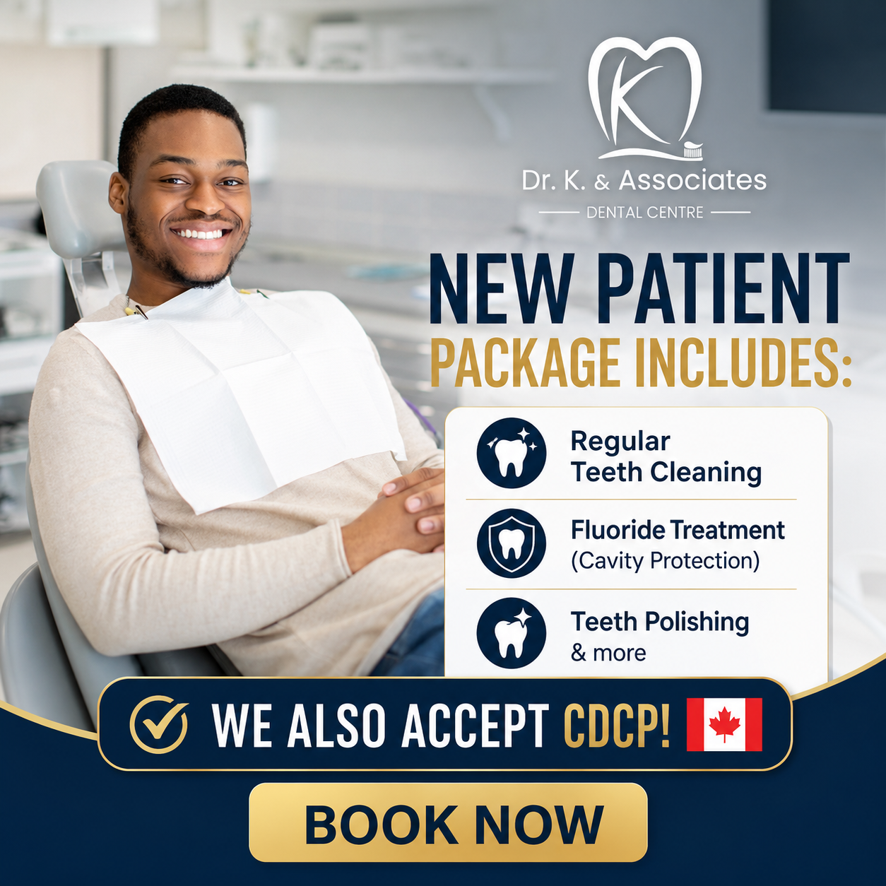 Dr. K. & Associates Dental Centre Facebook ad: Complete New Patient Dental Package Available Now