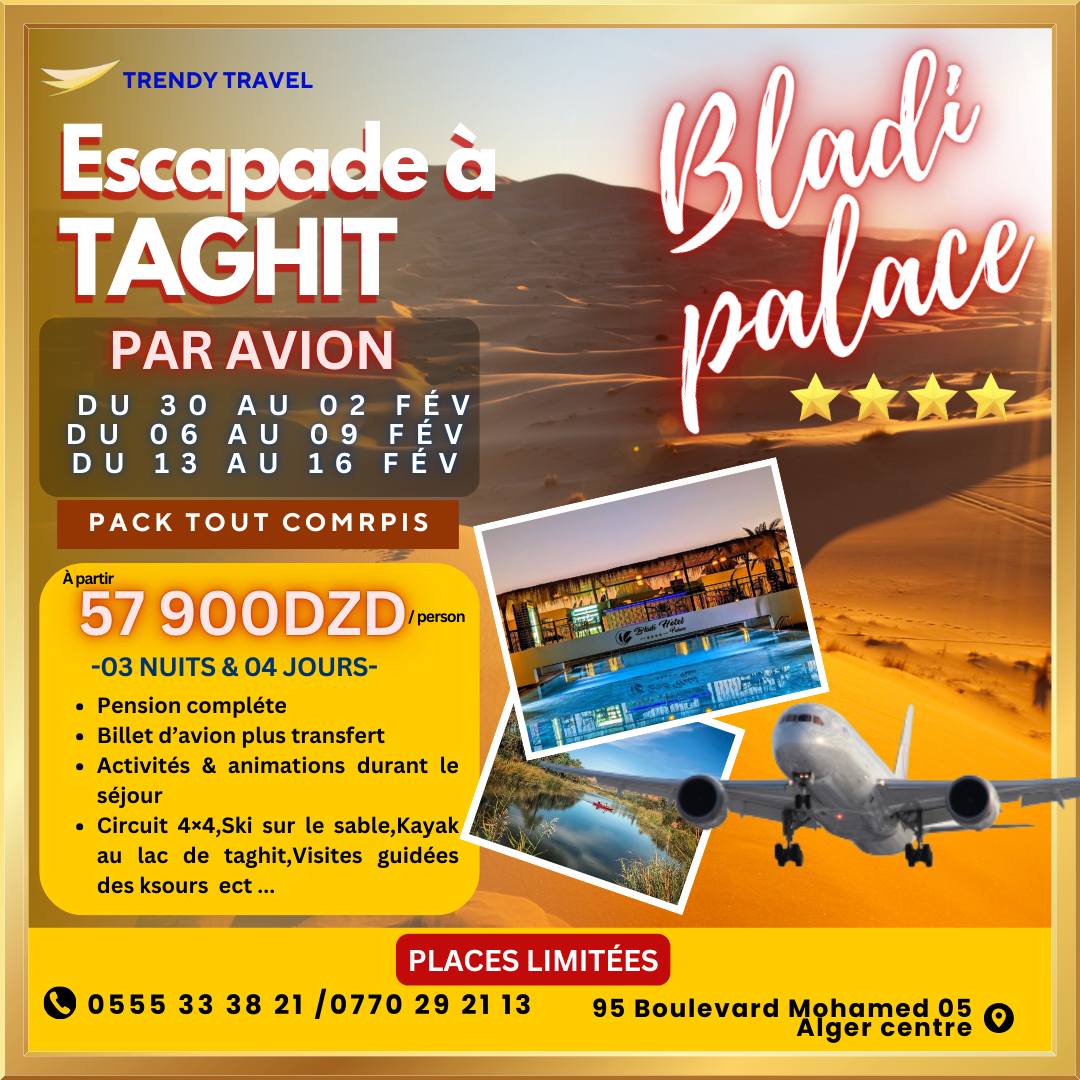 Trendy Voyages & Tourisme Facebook ad: ÉVASION SAHARIENNE TAGHIT À BORD DE NOS VAN…