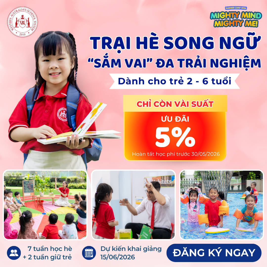 Mầm non Tây Úc - WASS Facebook ad: Trại hè nâng cấp tiếng Anh cho trẻ 2-6 tuổi