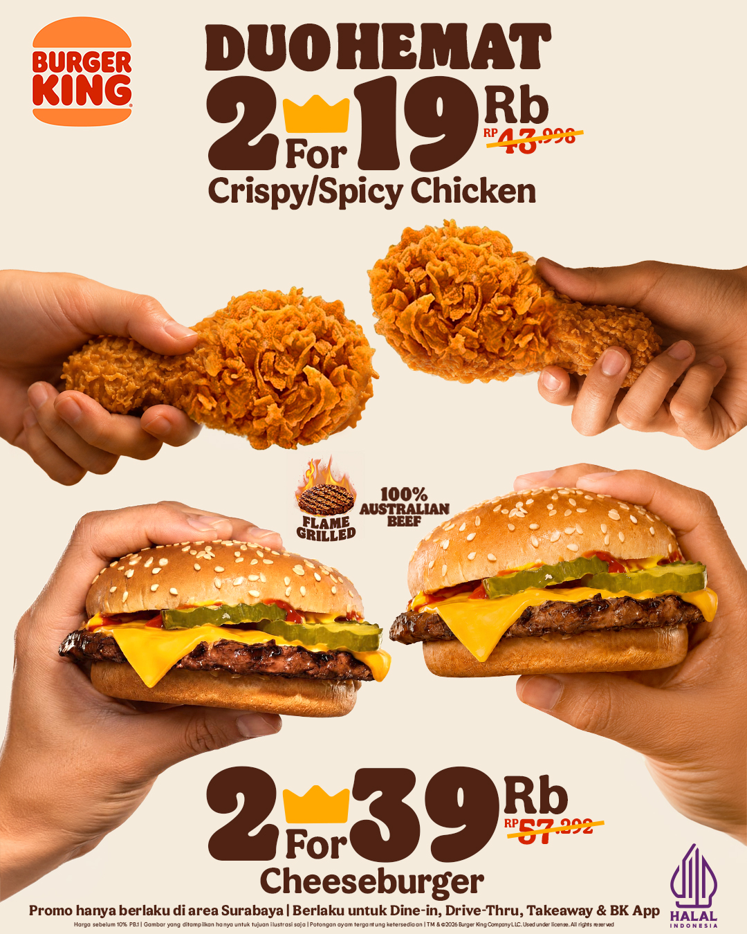 BURGER KING INDONESIA Facebook ad: Makan enak & kenyang tanpa bikin saldo kaget.