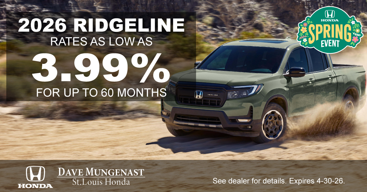 Dave Mungenast St. Louis Honda Facebook ad: Ridgelines in stock NOW!