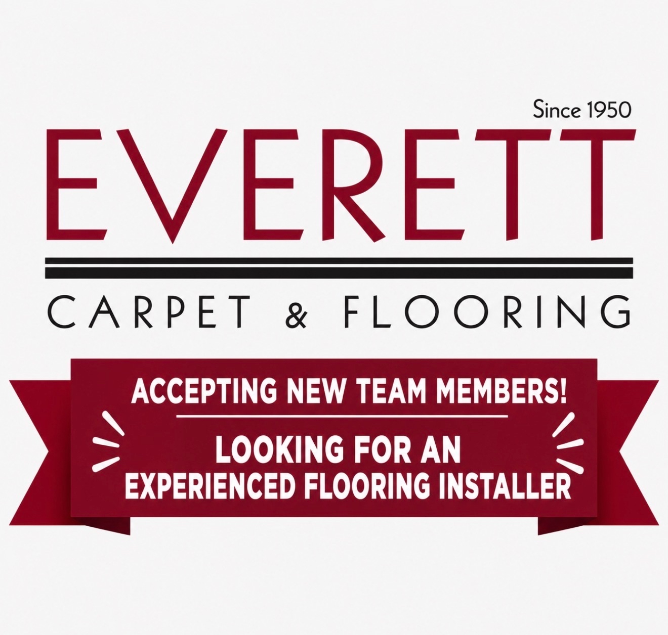 Everett Carpet & Flooring Facebook ad: Midland's most trusted flooring company is hiring!