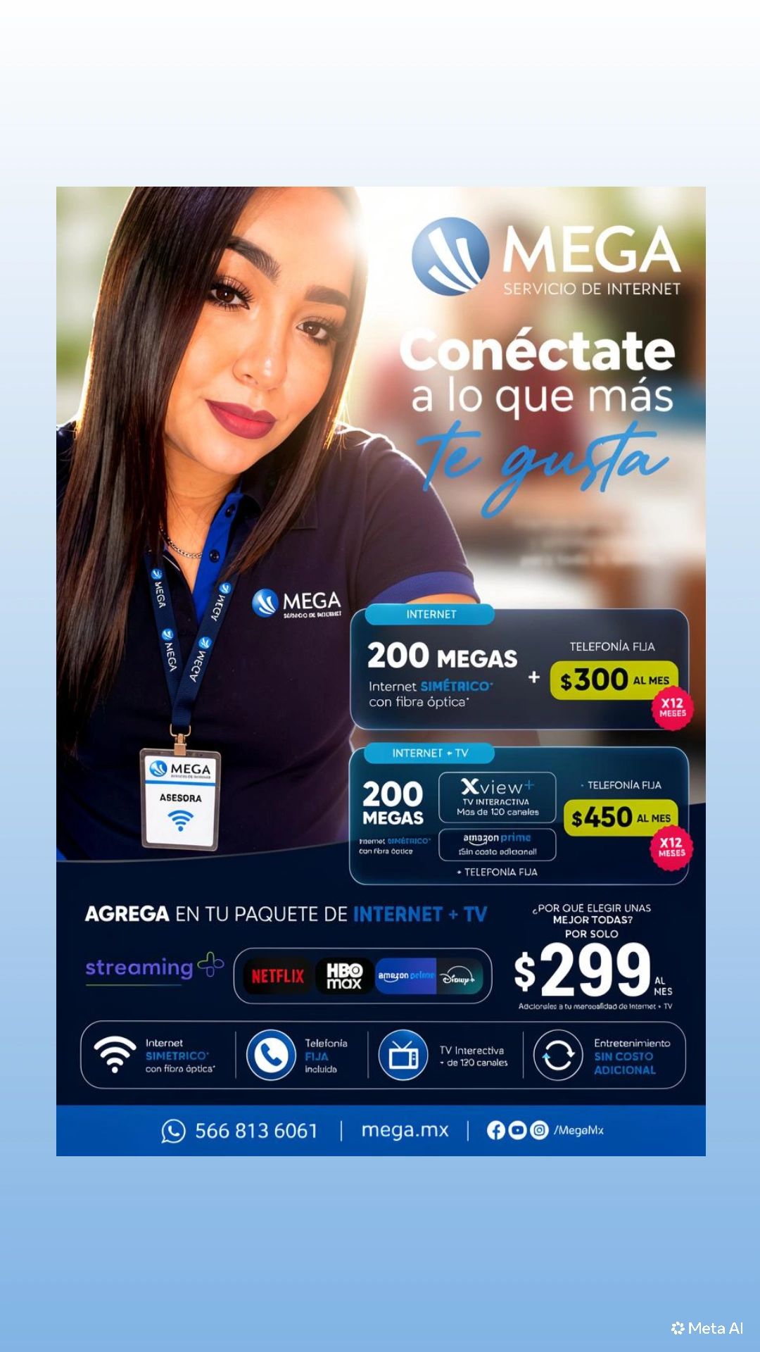 MEGA America Facebook ad: ¡Lleva tu internet al siguiente nivel!