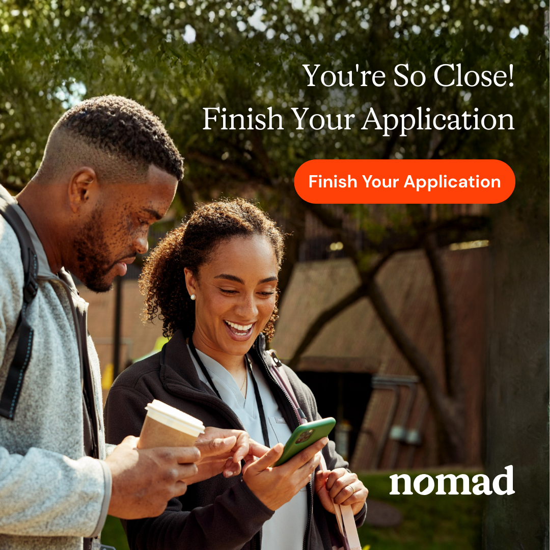 Nomad Health Facebook ad: You're So Close! Finish Your App