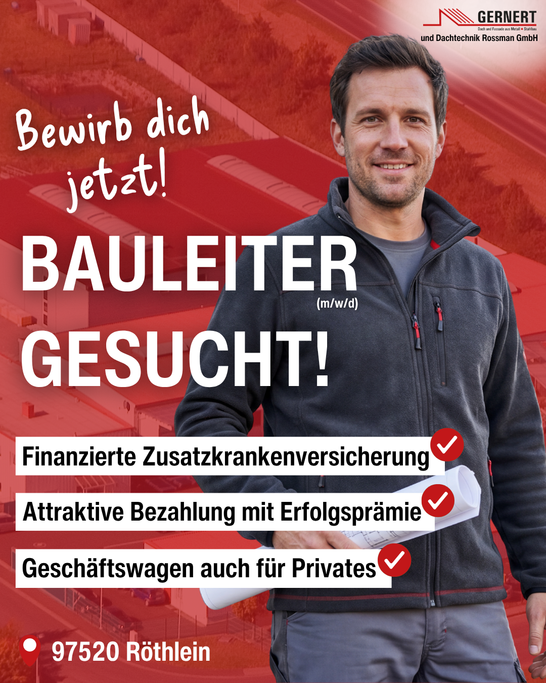 Gernert Bedachung GmbH Facebook ad: Job-Angebot: Bauleiter (m/w/d)