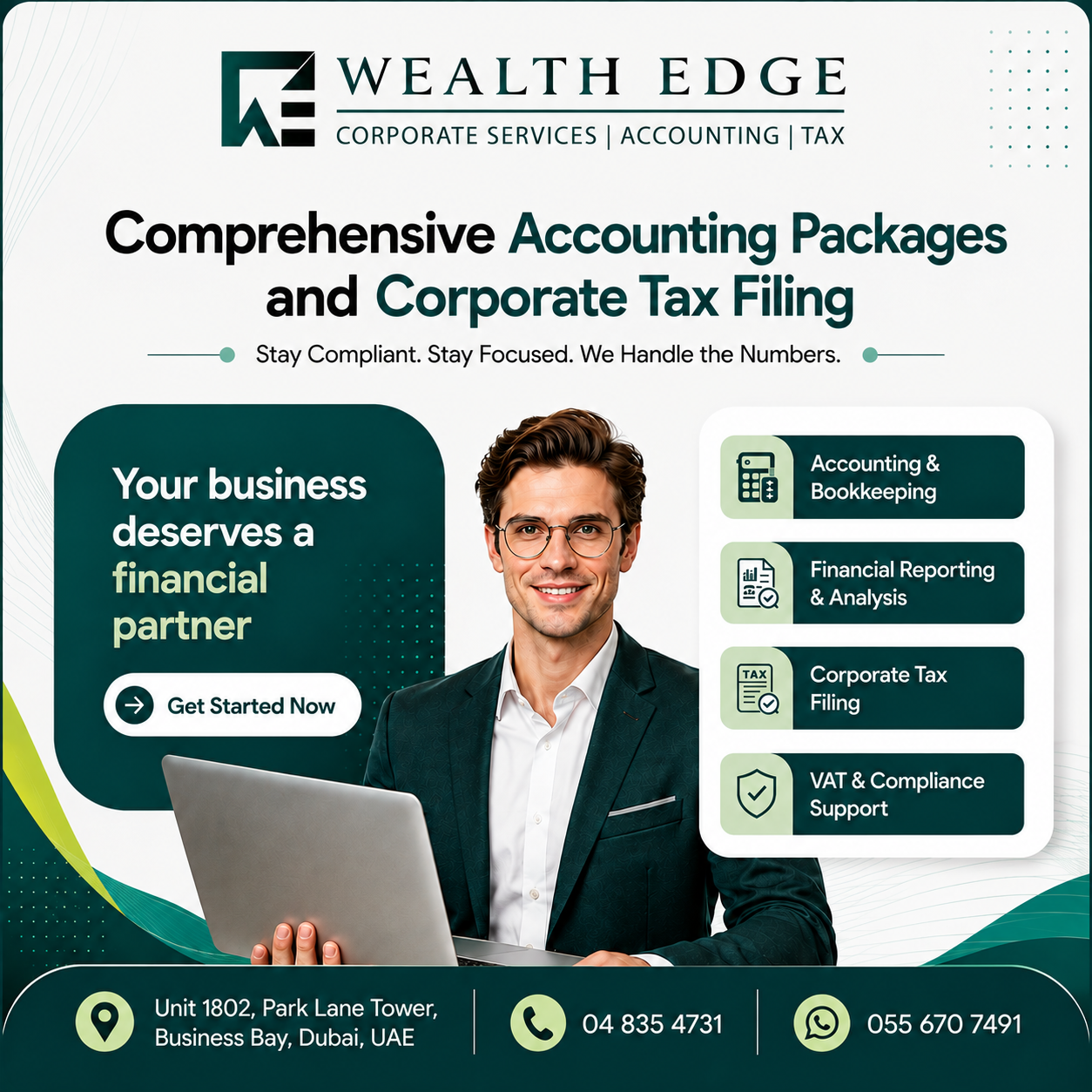 Wealth Edge Corporate Services Facebook ad: Accounting+Corporate Tax