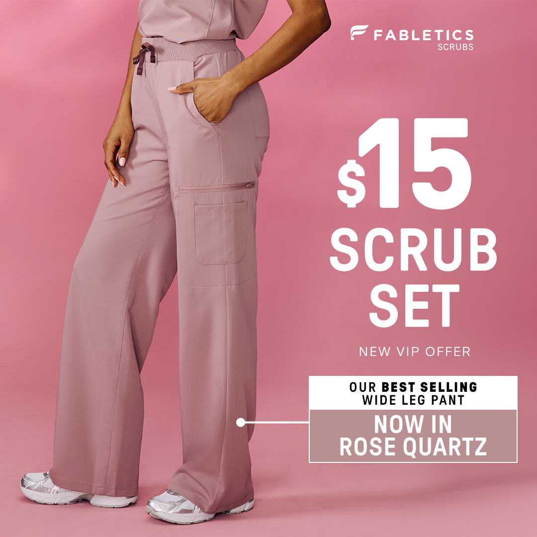 Fabletics Scrubs Facebook ad: BACK IN STOCK!