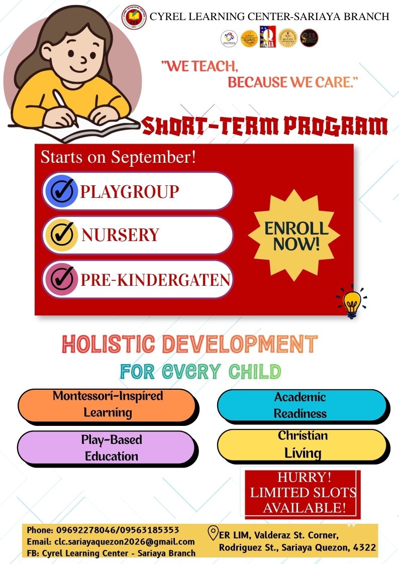Cyrel Learning Center - Sariaya, Quezon Branch Facebook ad: Childhood only happens once.