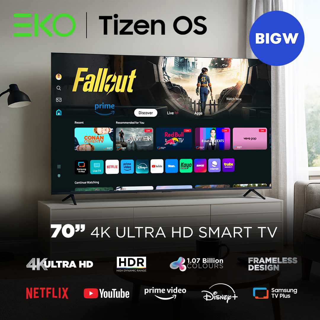 EKO Home Entertainment Facebook ad: EKO 70'' 4K Ultra HD TV with TIZEN | BIG W