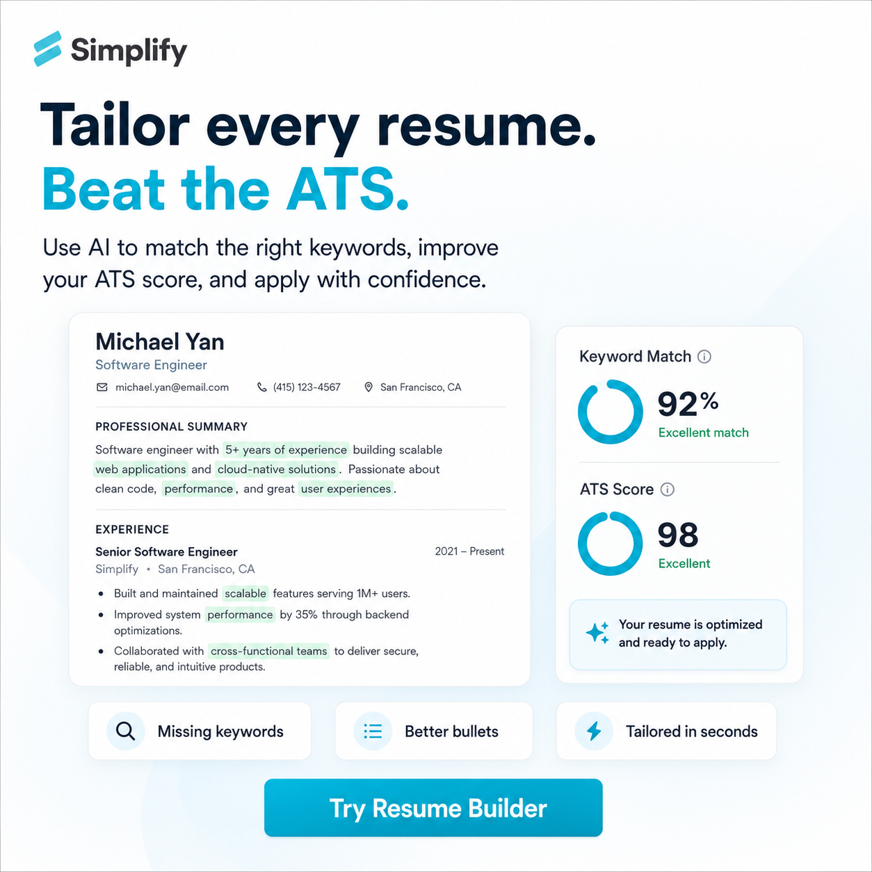Simplify Facebook ad: Harvard students voted Simplify the #1 job search tool.