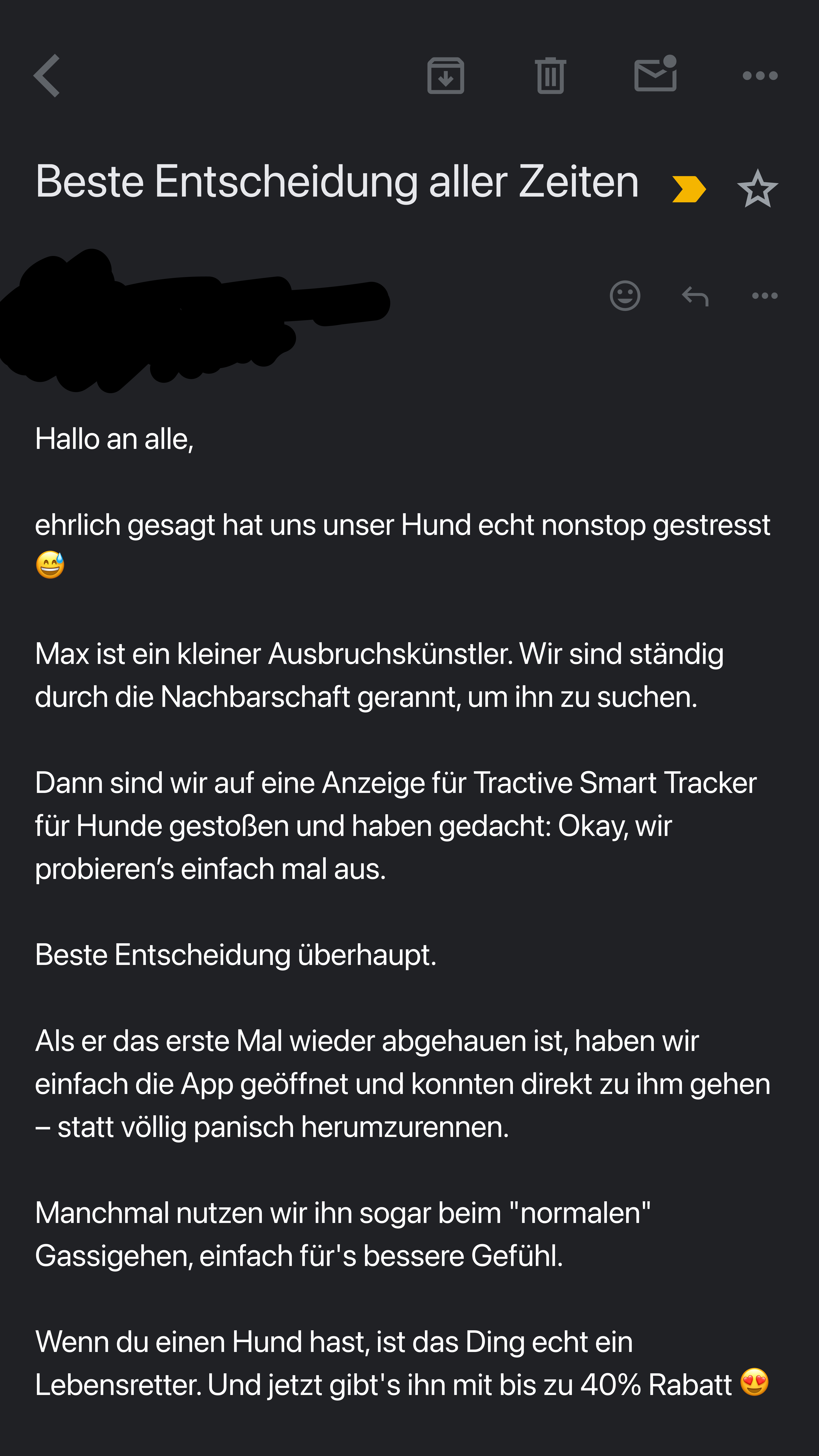 Tractive Facebook ad
