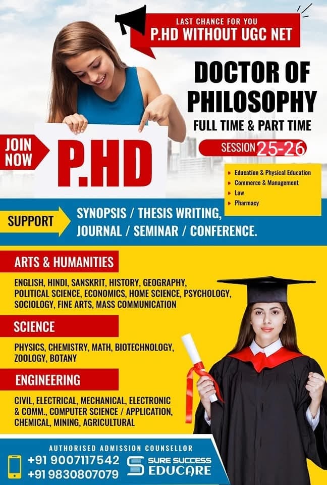 Sure Success Educare Facebook ad: Ph.D. Admissions 2025, Hurry Up!