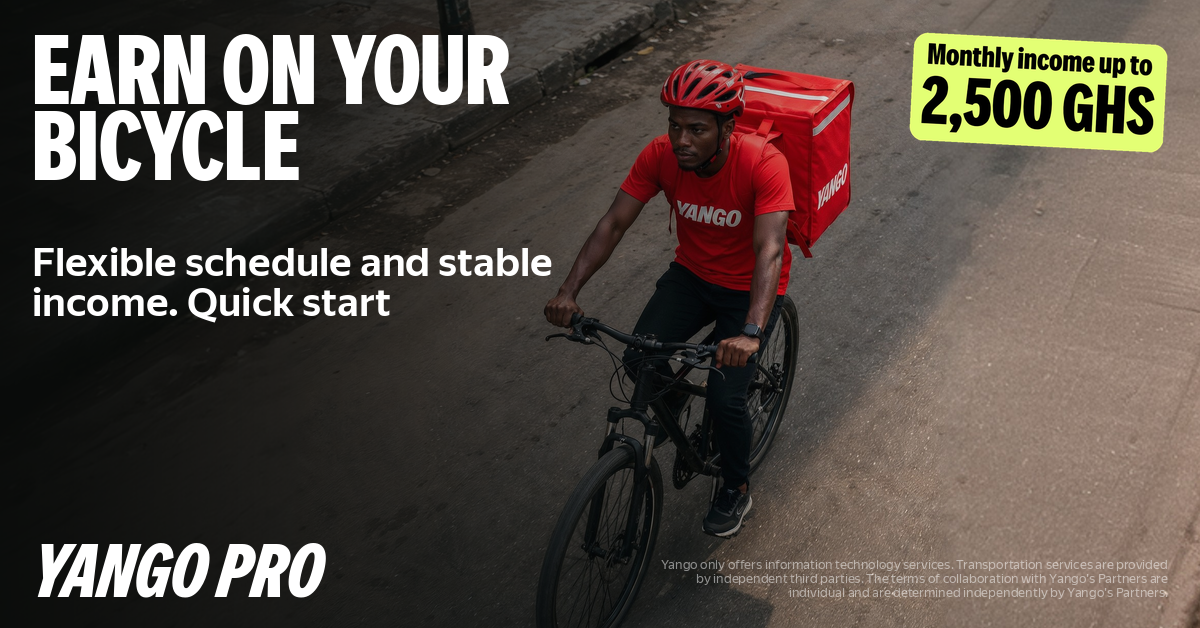 Yango Ghana Facebook ad: Get orders every hour, flexible schedule, and fast…