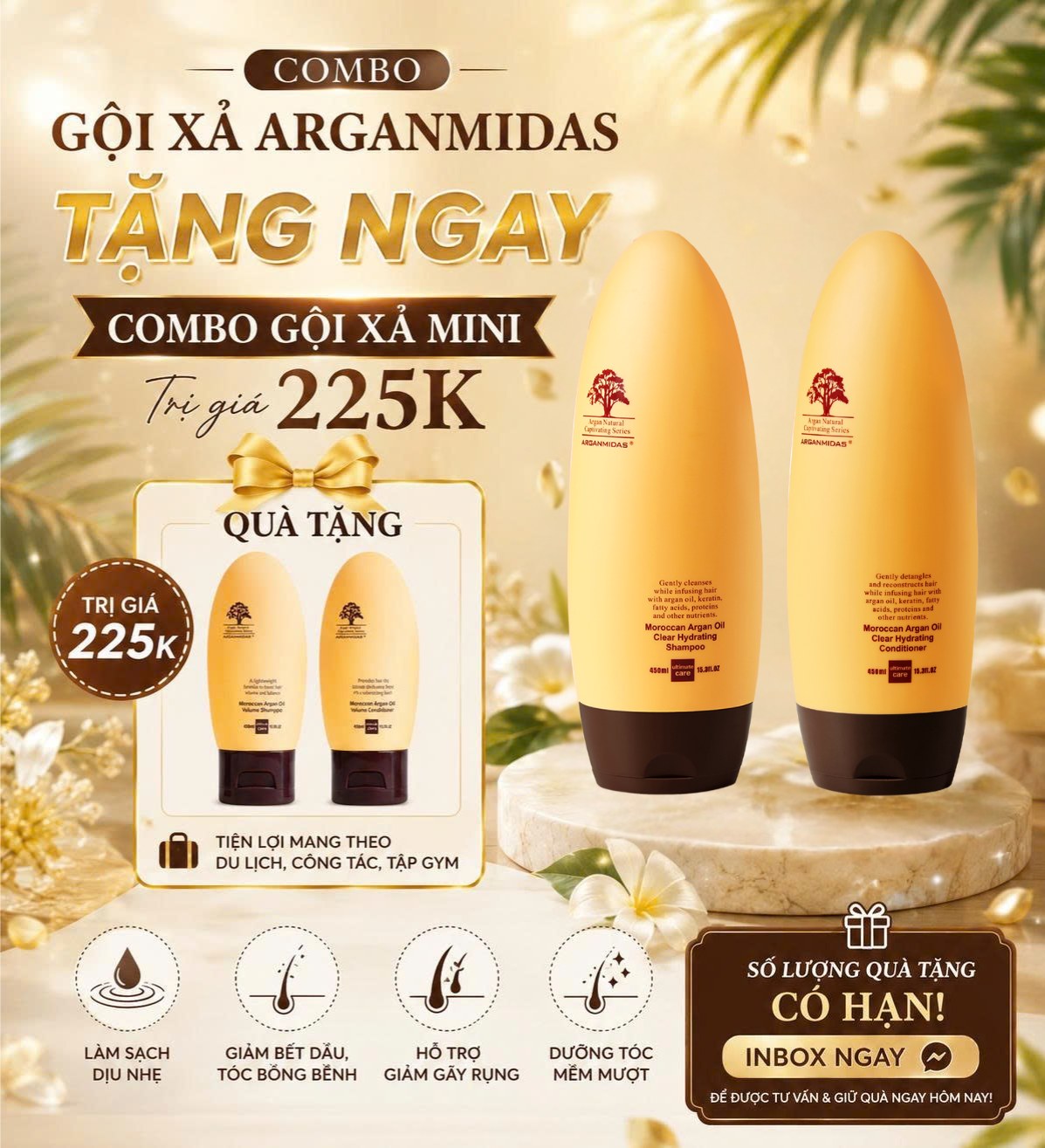 Arganmidas Facebook ad: MUA COMBO GỘI XẢ ARGANMIDAS, TẶNG NGAY COMBO…