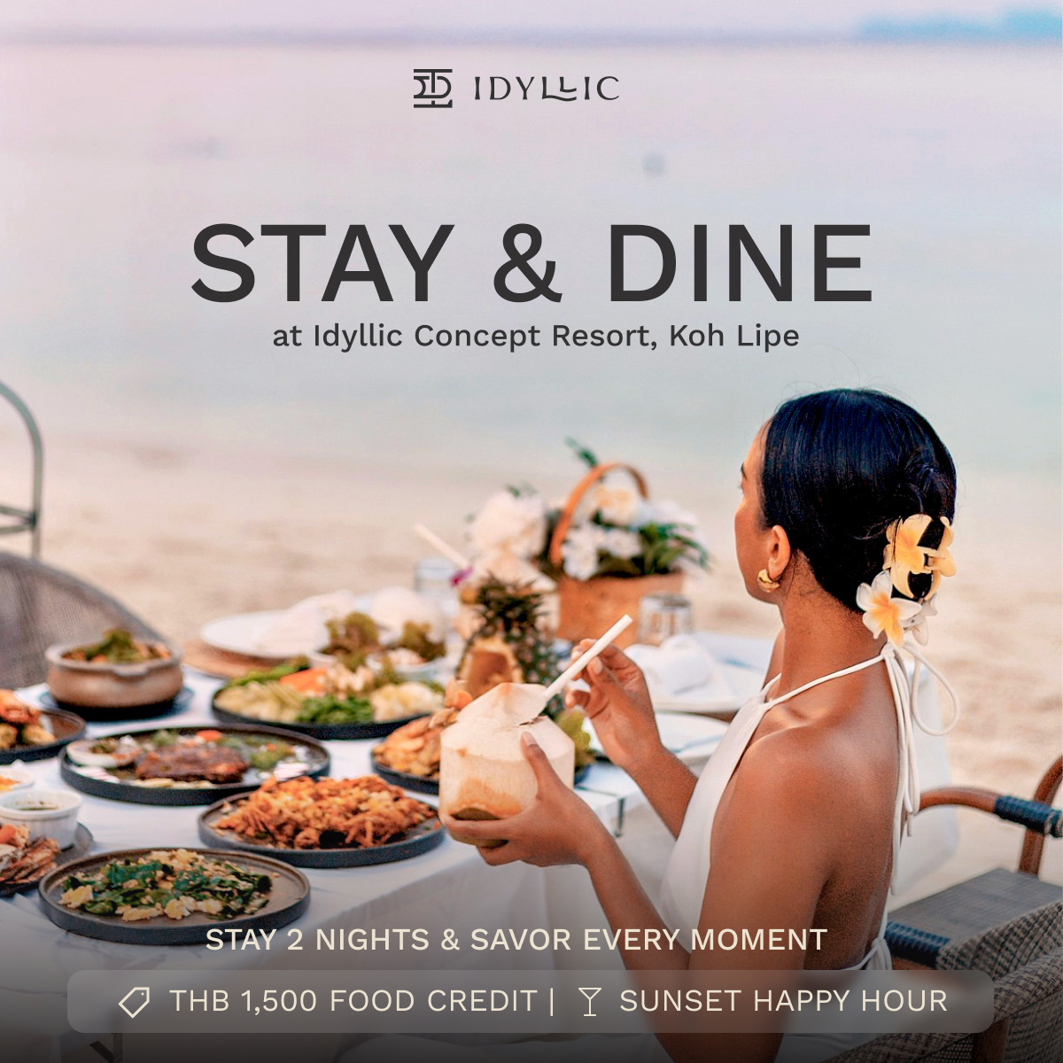 Idyllic Concept Resort Facebook ad: 𝗟𝗼𝘄 𝗦𝗲𝗮𝘀𝗼𝗻 𝗦𝗮𝘃𝗶𝗻𝗴𝘀 𝗦𝗮𝘃𝗼𝗿 𝘁𝗵𝗲…