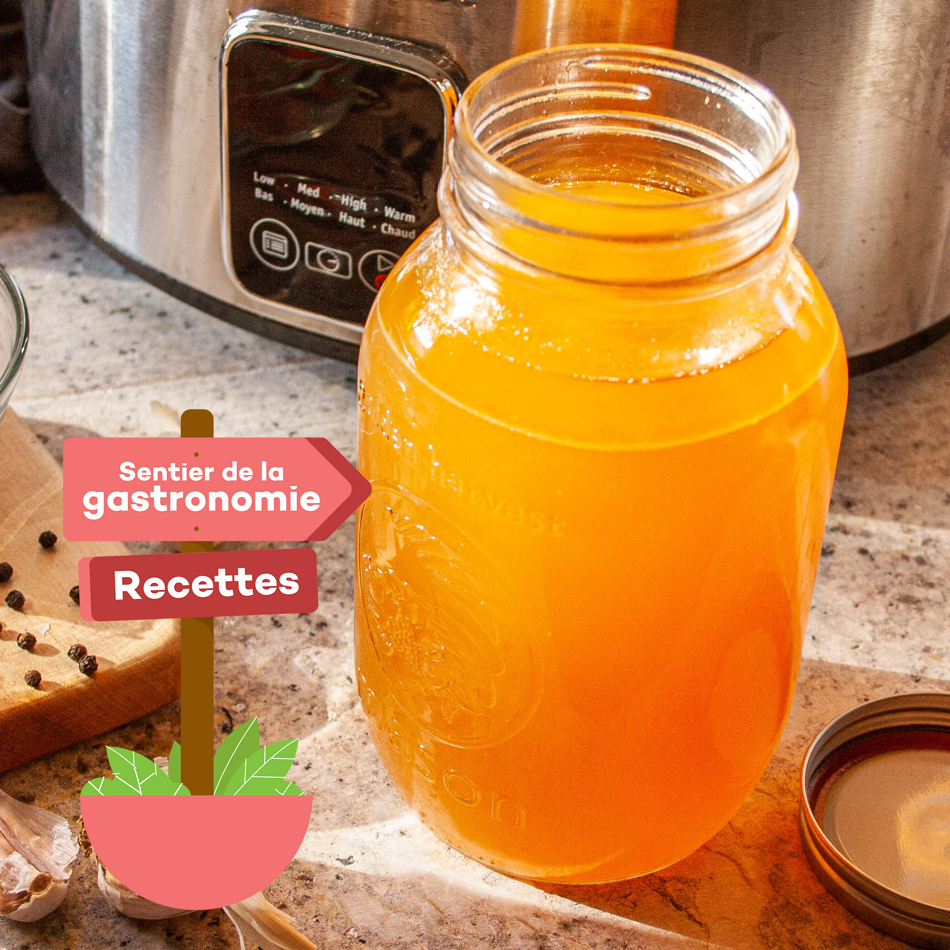 QuébecBio Facebook ad: Recette: Bouillon d’os bio à la mijoteuse