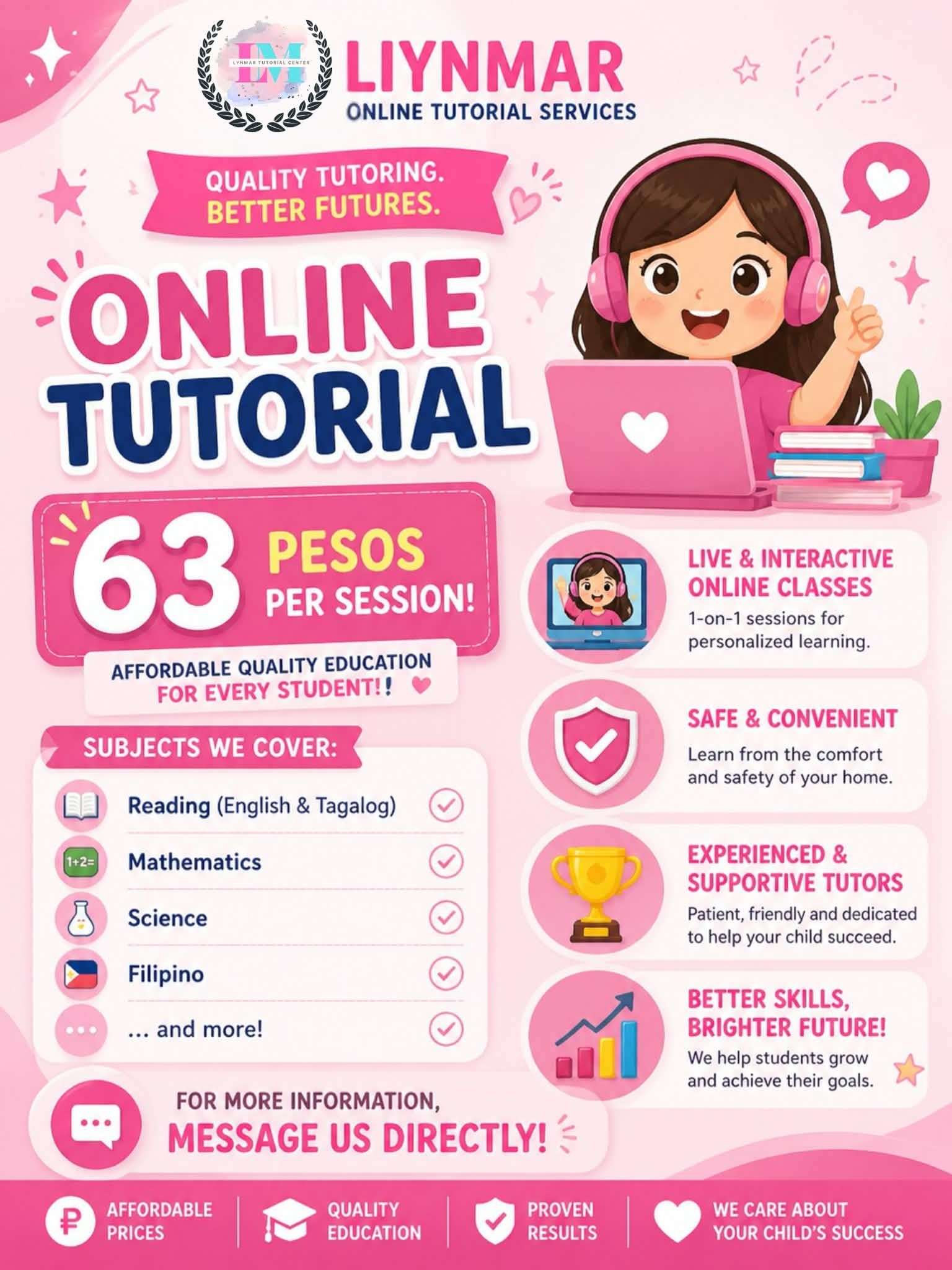Liynmar Online Tutorial Services Facebook ad: GIVE YOUR CHILD A HEAD START!