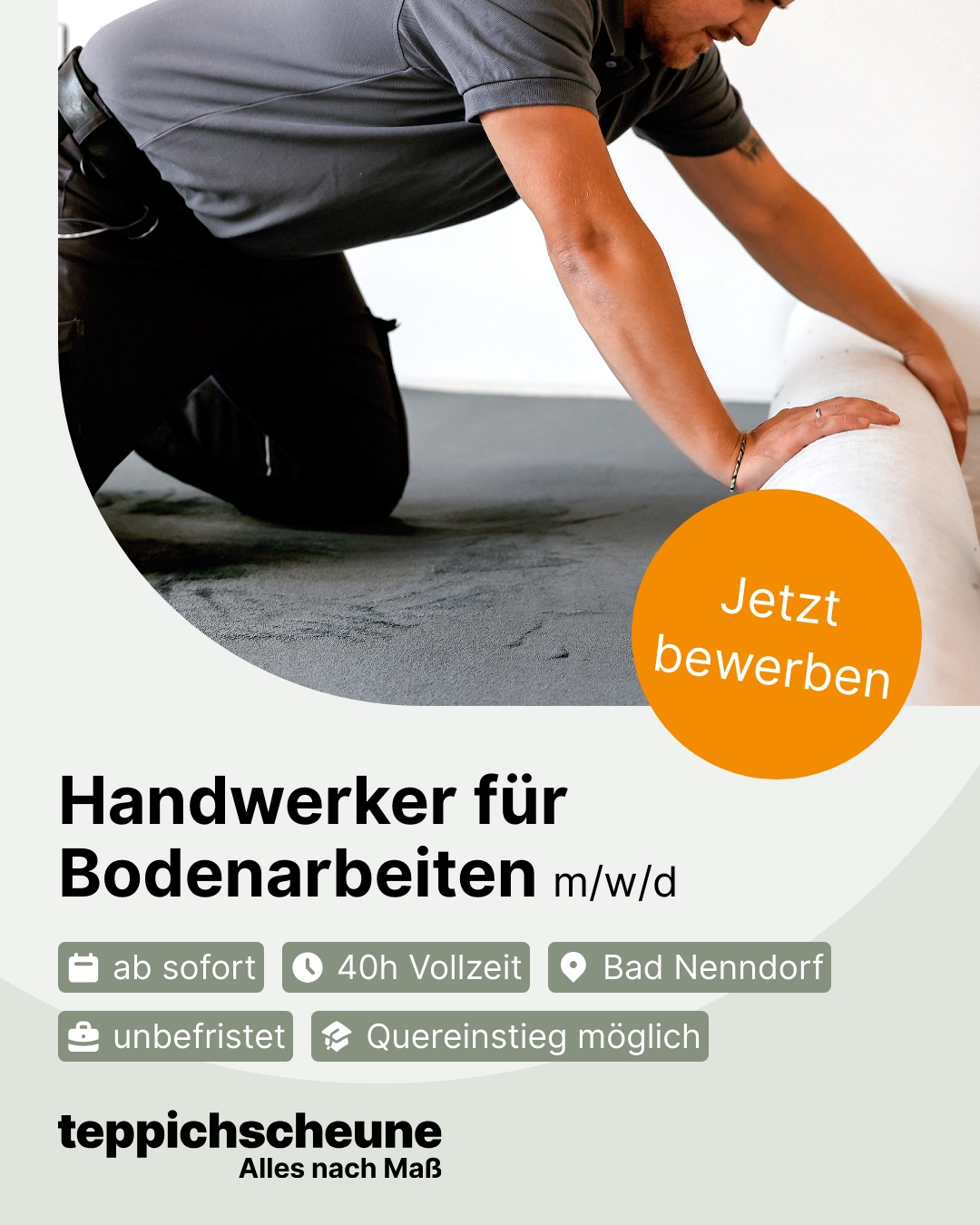 teppichscheune.de Facebook ad: Wir suchen: Bodenleger Helfer (m/w/d) in Vollzeit