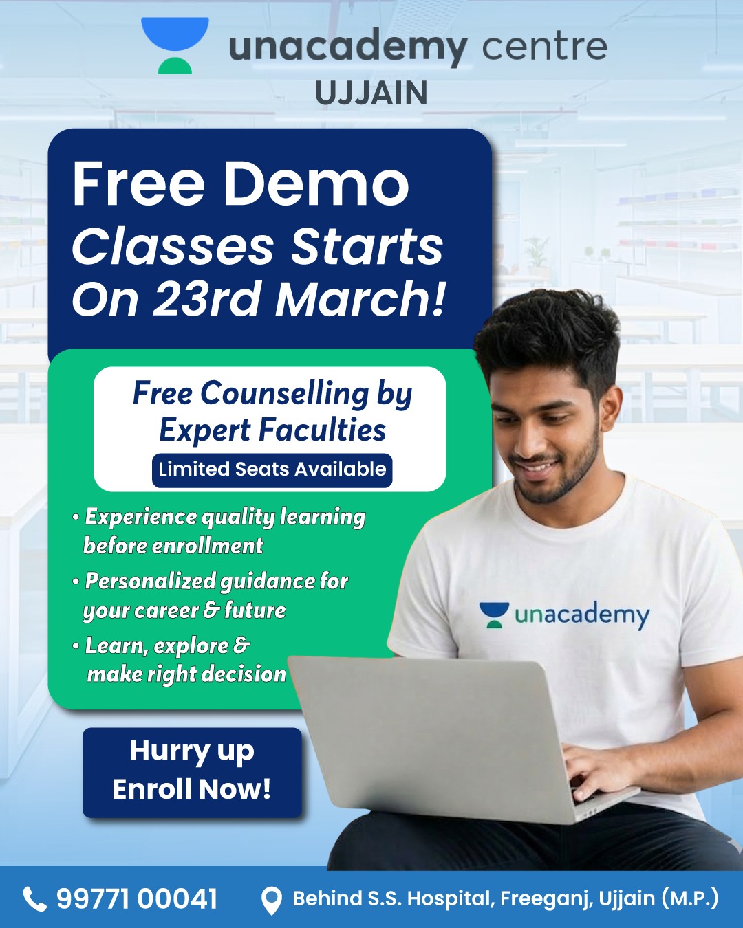 Unacademy Centre Ujjain Facebook ad: ๐ ๐ฌ๐ฆ๐๐ซ๐ญ ๐ฌ๐ญ๐๐ซ๐ญ ๐ญ๐จ๐๐๐ฒ ๐๐๐ง ๐ฌ๐ก๐๐ฉ๐ ๐โฆ
