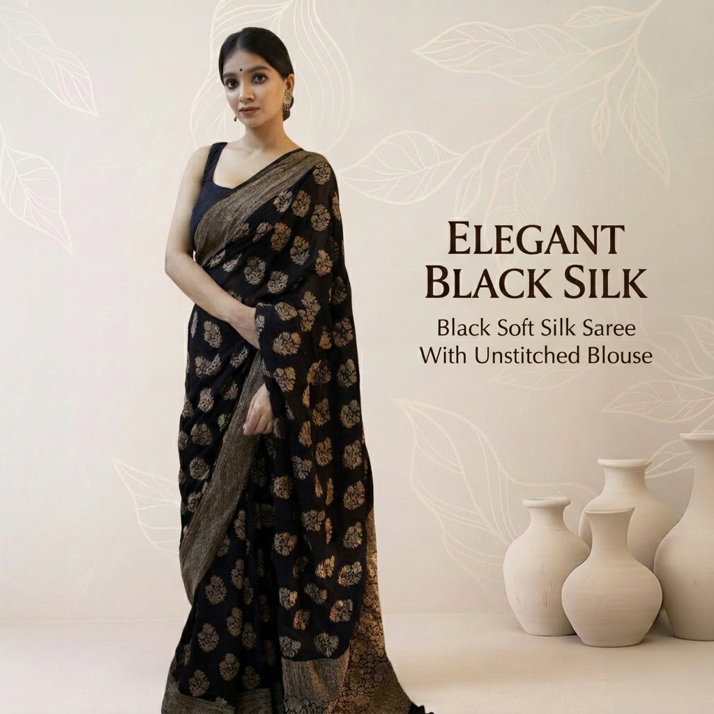 The Vulture Saree Ethnics Facebook ad: Buy Black Soft Silk Saree with Unstitched Blouse!