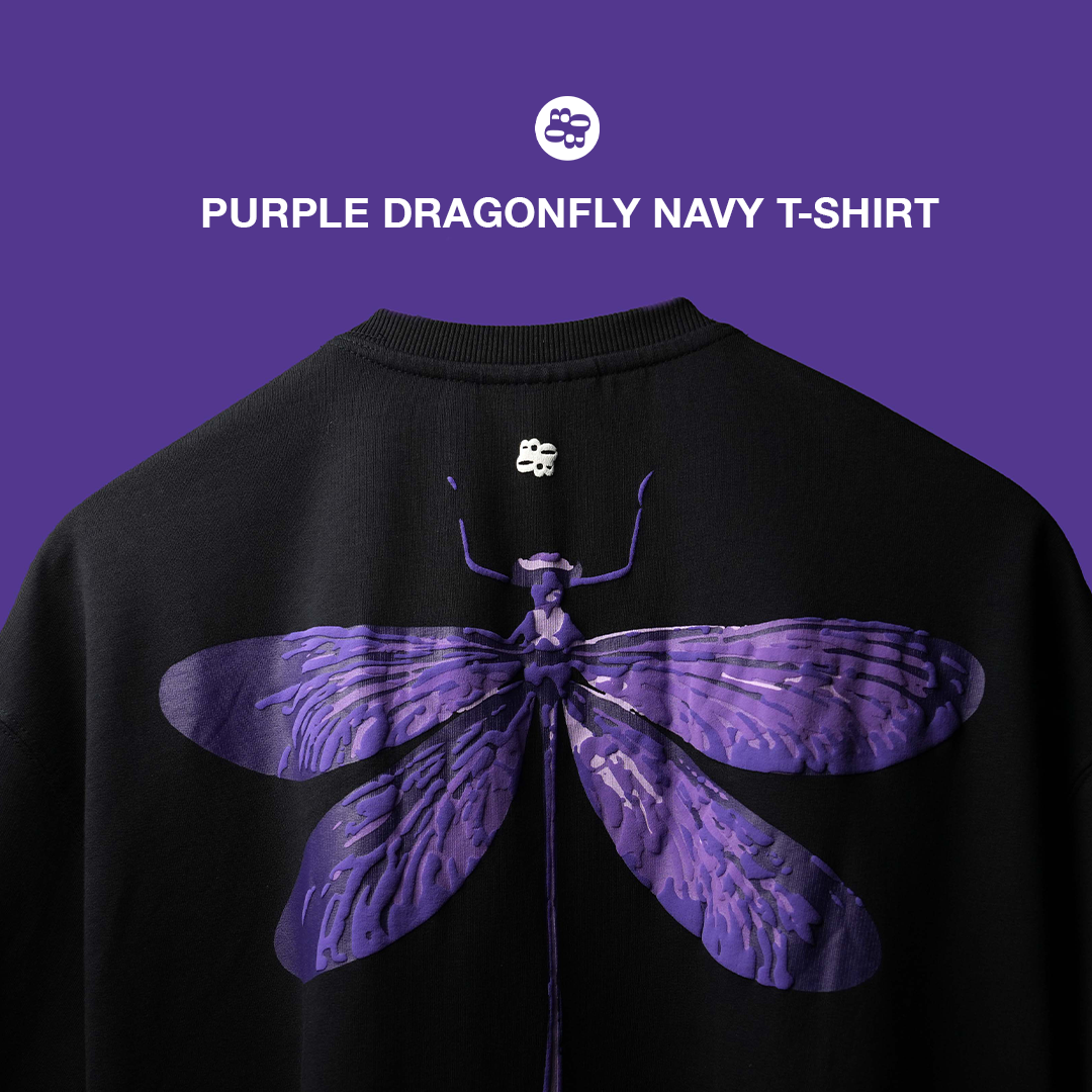 Bluorng Facebook ad: Purple Dragonfly Navy T-Shirt