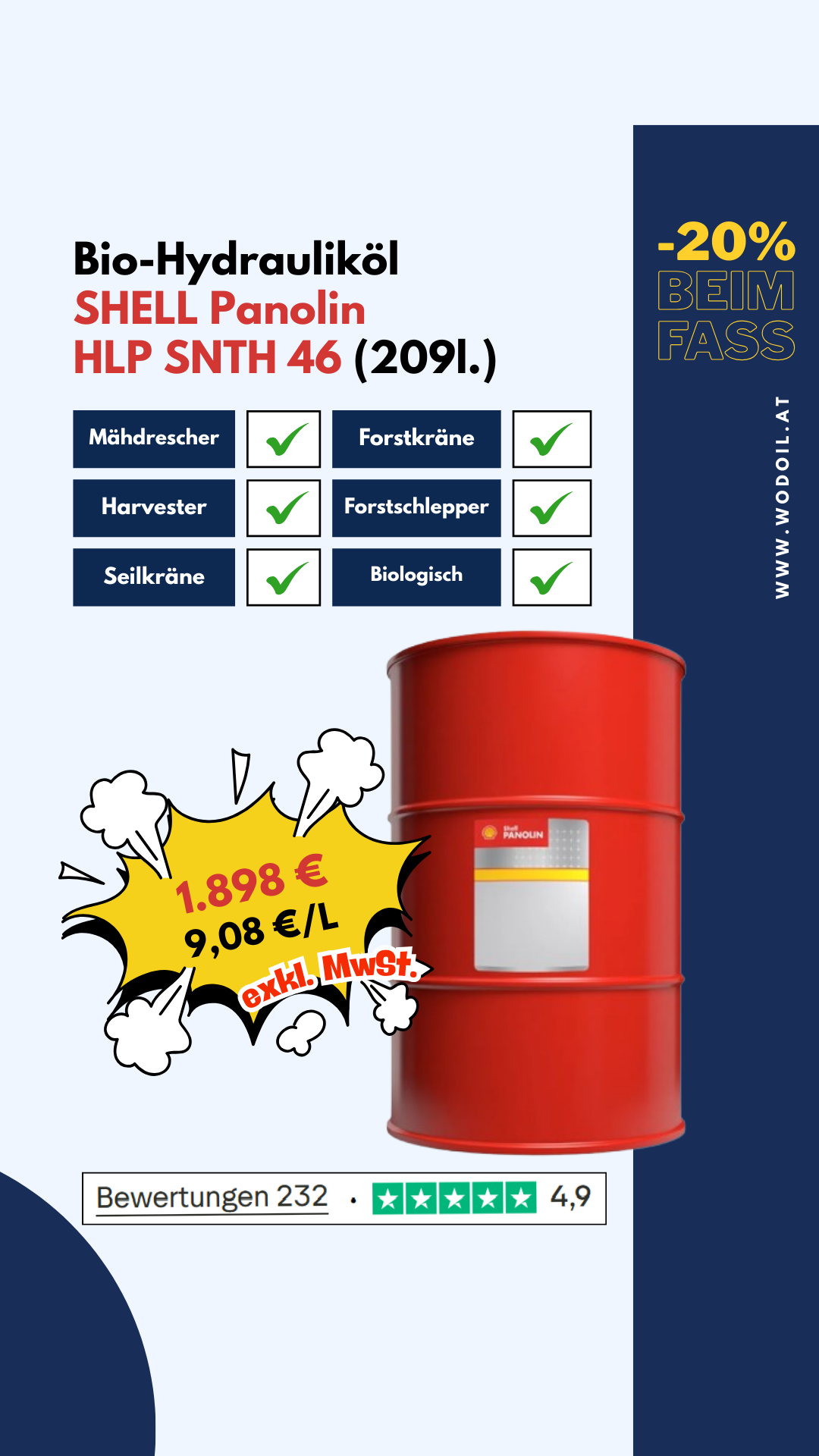 Wodoil Schmiermittel Facebook ad: Modernste Schmierstoffe zu Großhandelspreisen.