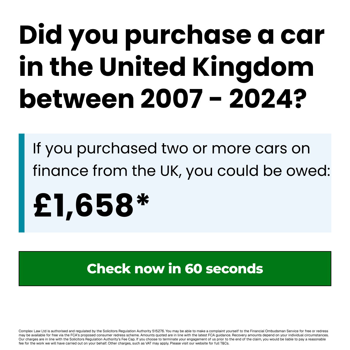 Complex Law Facebook ad: Find Out If You're Owed £££
