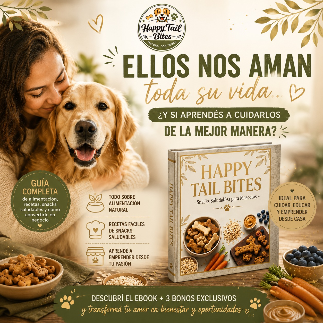 Happy Tail Bites Facebook ad: Hay muchas formas de amar a un perro.