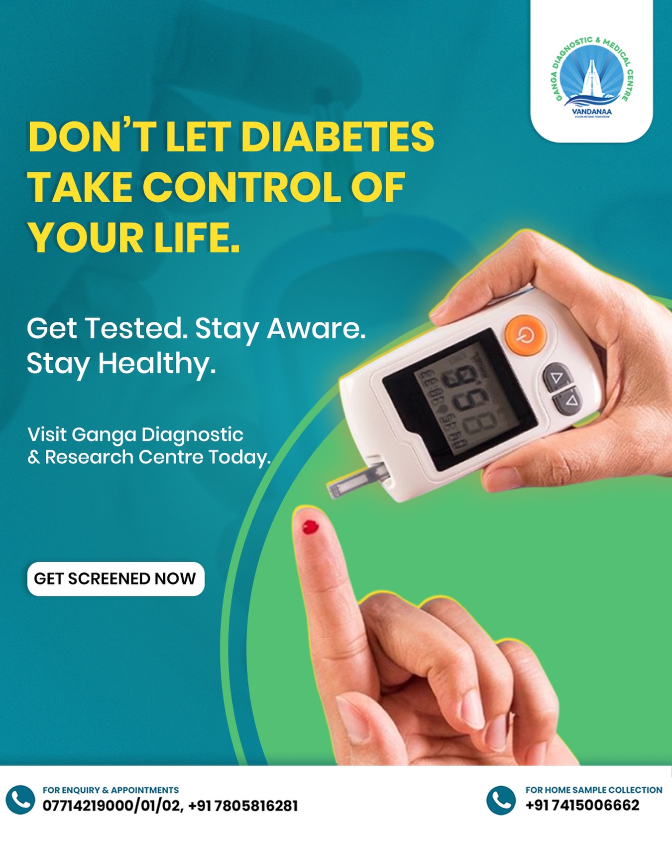 Ganga Diagnostics and Medical Research Centre Facebook ad: Take charge of your health before diabetes takes…