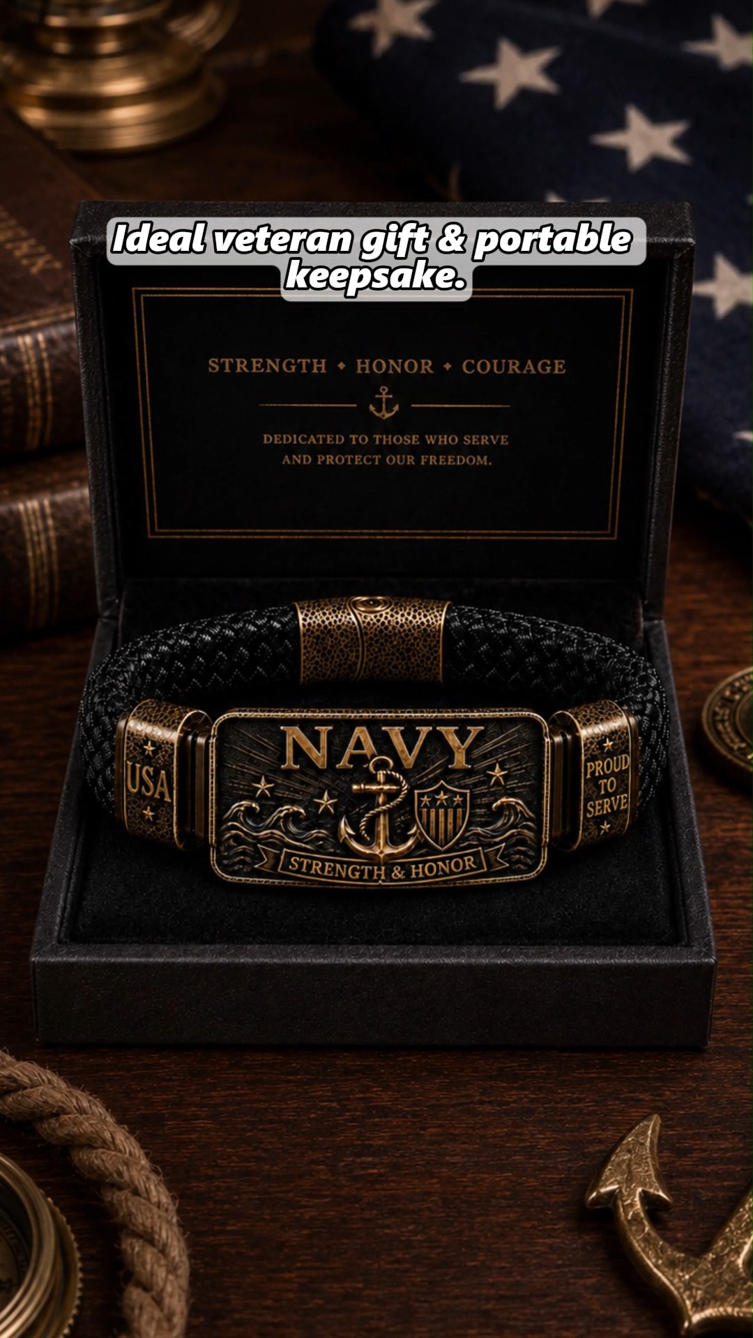 Sheown Facebook ad: Personalized Engraved Men's Military Woven Leather…