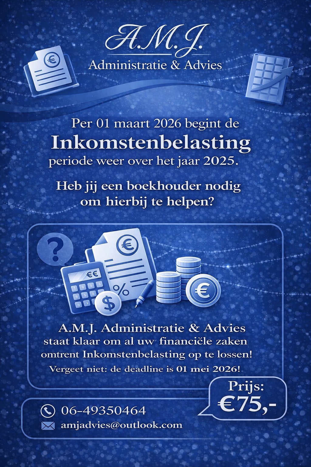 AMJ Administratie & Advies Facebook ad: Inkomstenbelasting 2025