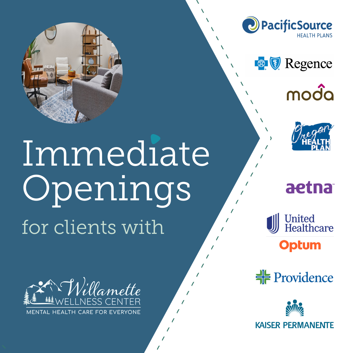 Willamette Wellness Center Facebook ad: Speak with a Therapist Today