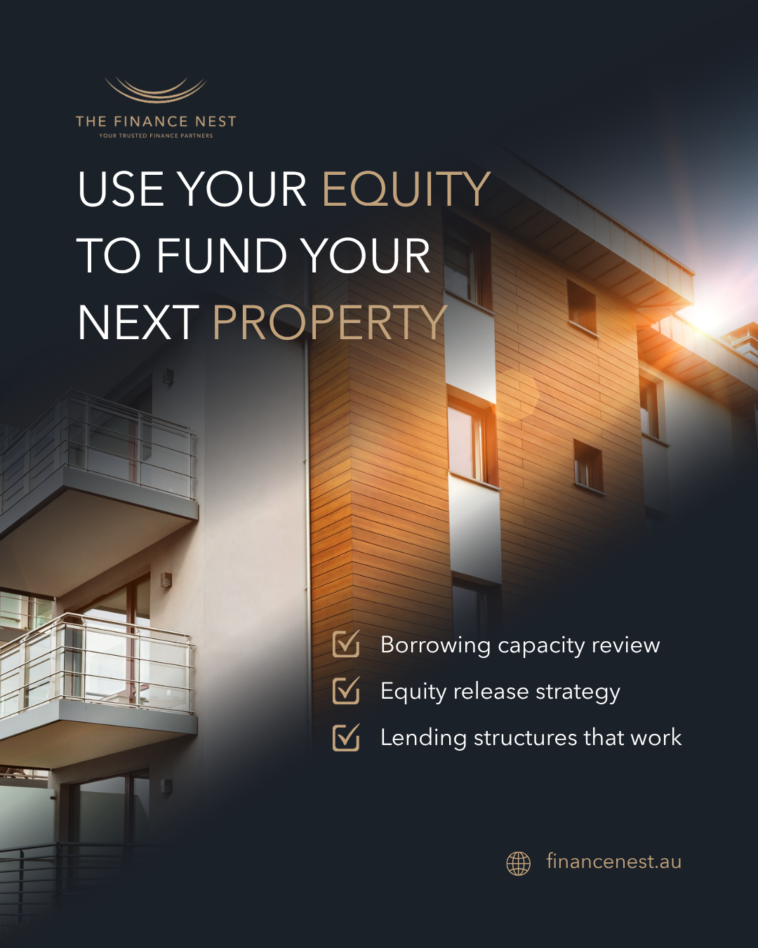 The Finance Nest Facebook ad: Use your equity to fund your next property