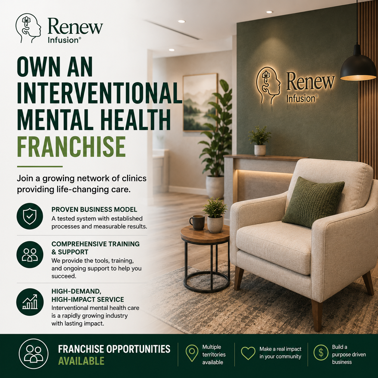 Acquire Connect Facebook ad: Own an Interventional Mental Health Franchise