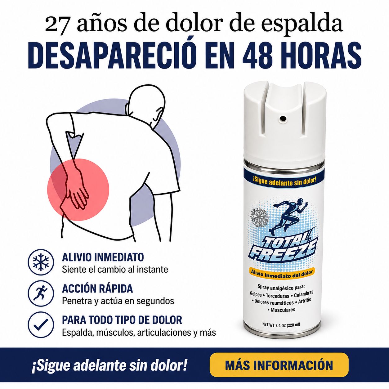 Spray Total Freeze Chihuahua. Facebook ad: Durante 27 años viví con un dolor de…